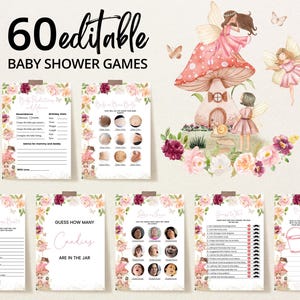 Editable Little Fairy Baby Shower Game Bundle, Wildflower Fairy Baby Shower Game Pack, Girl Pink Fairy Baby Shower Games, BBS860