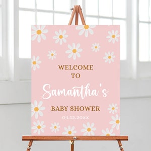 Cartello di benvenuto modificabile Daisy Baby Shower, Poster di benvenuto Boho Daisy Baby Shower, Decorazione Boho Daisy Baby Shower, Groovy Daisy, BBS364