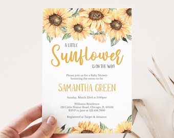 Editable Sunflower Baby Shower Invitation, Girl Rustic Sunflower Baby Shower Invite, Boho Sunflower Baby Shower Invite, BBS260