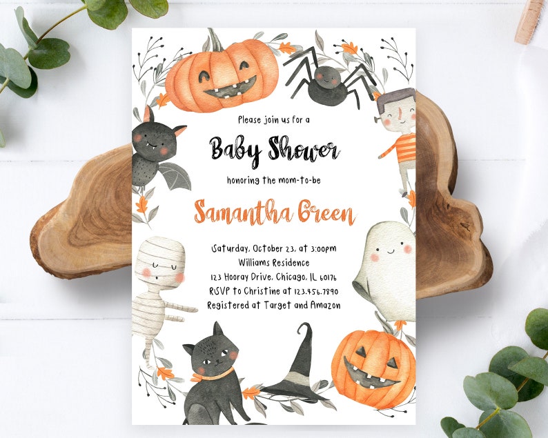 Editable Halloween Baby Shower Invitation Gender Neutral Etsy