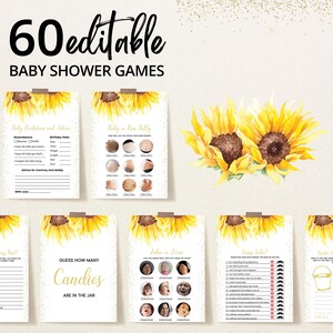 Editable Sunflower Baby Shower Game Bundle, Boho Sunflower Baby Shower Game Pack, Rustic Sunflower Baby Shower Games, BBS910