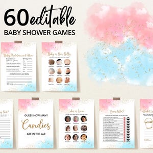 Bearbeitbares Geschlecht offenbaren Pink Blau Oh Baby Baby Shower Game Bundle, Er oder Sie Baby Shower Game Pack, Pink Gold Blue Shower Spiele, BBS878
