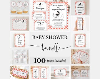 Editable BBQ Baby Shower Bundle, Backyard Baby Shower Invitation Pack, Baby-q Baby Shower Games, BBQ Backyard Baby Shower Package, BBS311