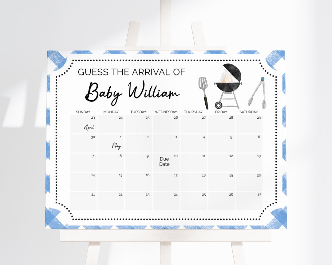 Editable BBQ Baby Shower Guess Baby's Calendar, Backyard Co-ed Shower ...
