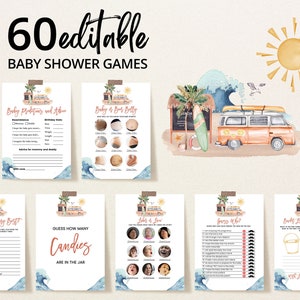 Editable Gender Neutral Baby on Board Baby Shower Game Bundle, Surfing Baby Shower Game Pack, Beach Summer Baby Shower Games, BBS671