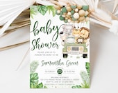 Editable Safari Jungle Baby Shower Invitation, Safari Truck Balloon Baby Shower Invite, Greenery Safari Animals Baby Shower, BBS727