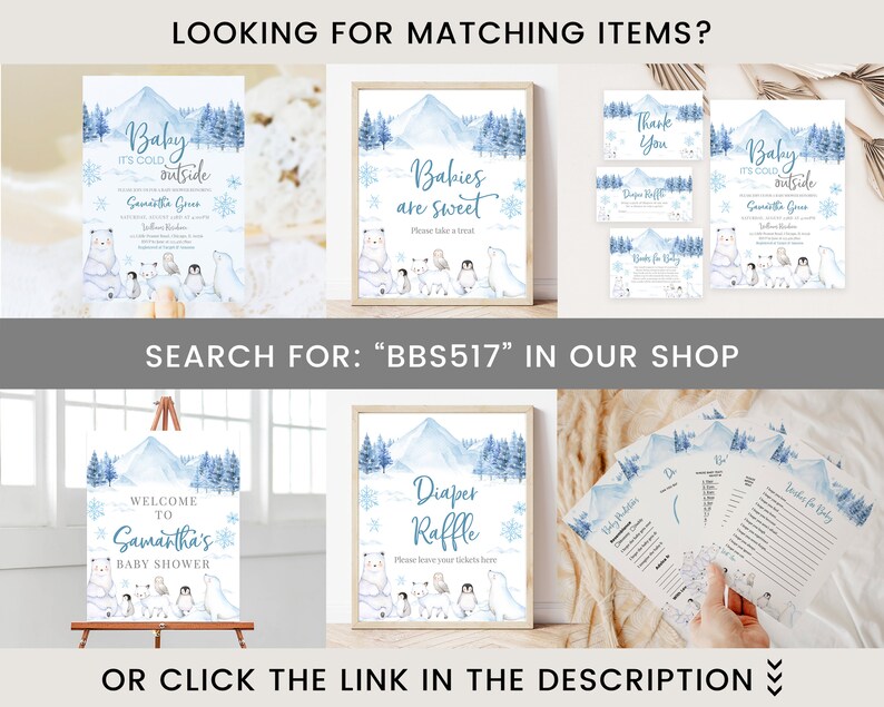 Editable Baby It's Cold Outside Baby Shower Table Sign, Arctic Animals