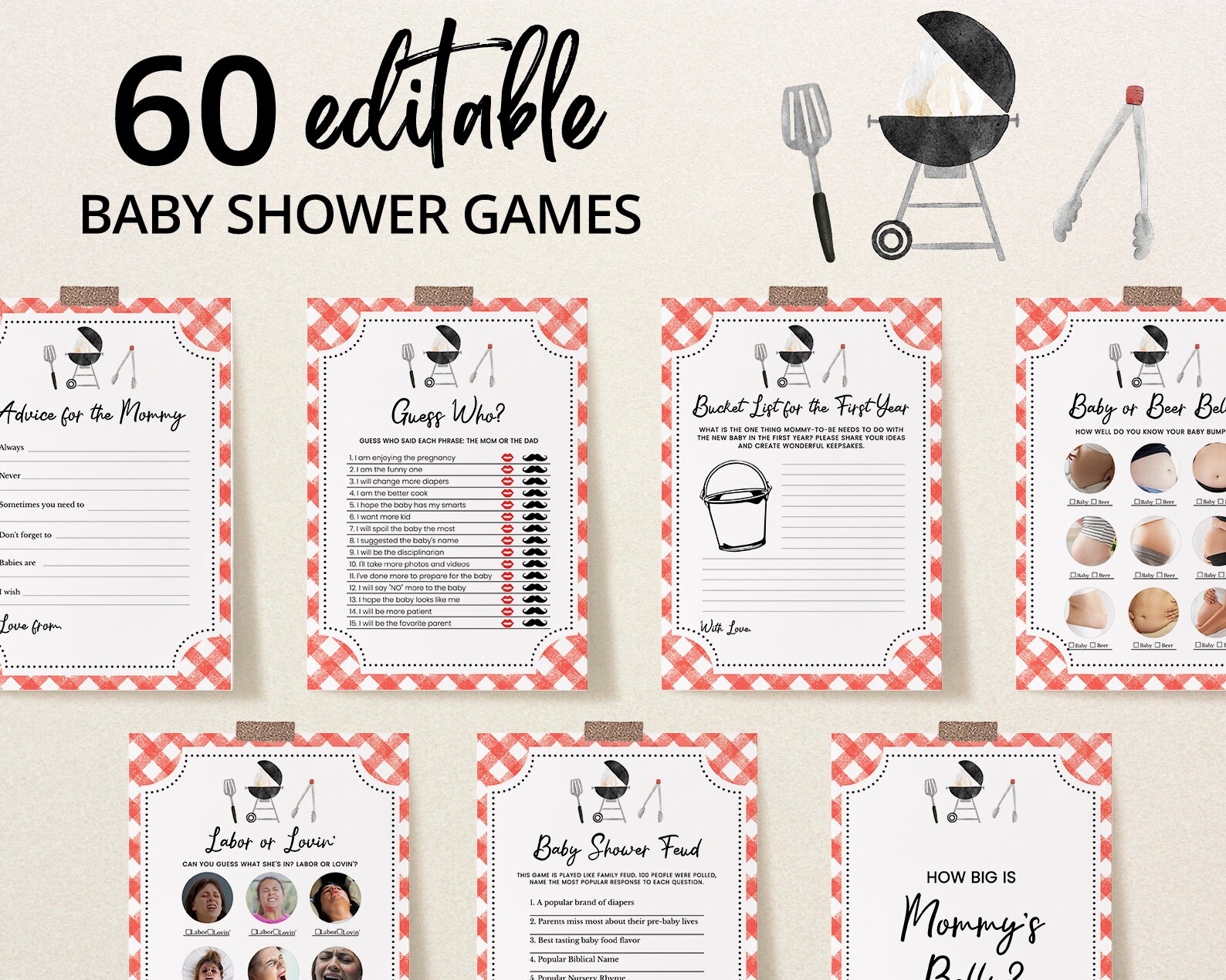 Editable BBQ Baby Shower Game Bundle Backyard Baby Shower Etsy UK