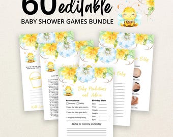 Editable Sweet Little Bee Baby Shower Game Bundle, Honey Bee Baby Shower Game Pack, Bee Baby Shower Games, Bee Floral, BBS154