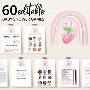 Editable Pink Strawberry Baby Shower Game Bundle, Strawberry Baby Shower Games, Berry Sweet Baby Shower Activities, Strawberry Theme, BBS296
