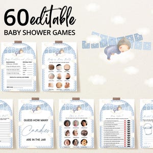 Paquete editable de juegos Cielito Lindo Boy Baby Shower, paquete de juegos mexicano Talavera, juegos de baby shower Papel Picado, Baby Boy Clouds, BBS1040
