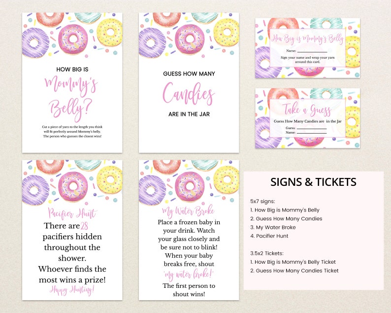 Editable Donuts and Diapers Baby Shower Game Bundle Girl - Etsy