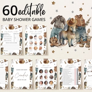 Pacchetto giochi modificabile A Little Cowboy Baby Shower, Pacchetto giochi Wild West Baby Shower, Giochi Blue Cowboy Baby Shower, Rodeo Baby, BBS709