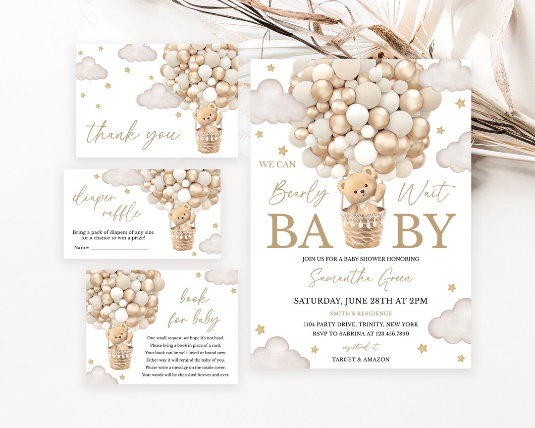 Editable Gender Neutral We Can Bearly Wait Baby Bear Baby Shower ...