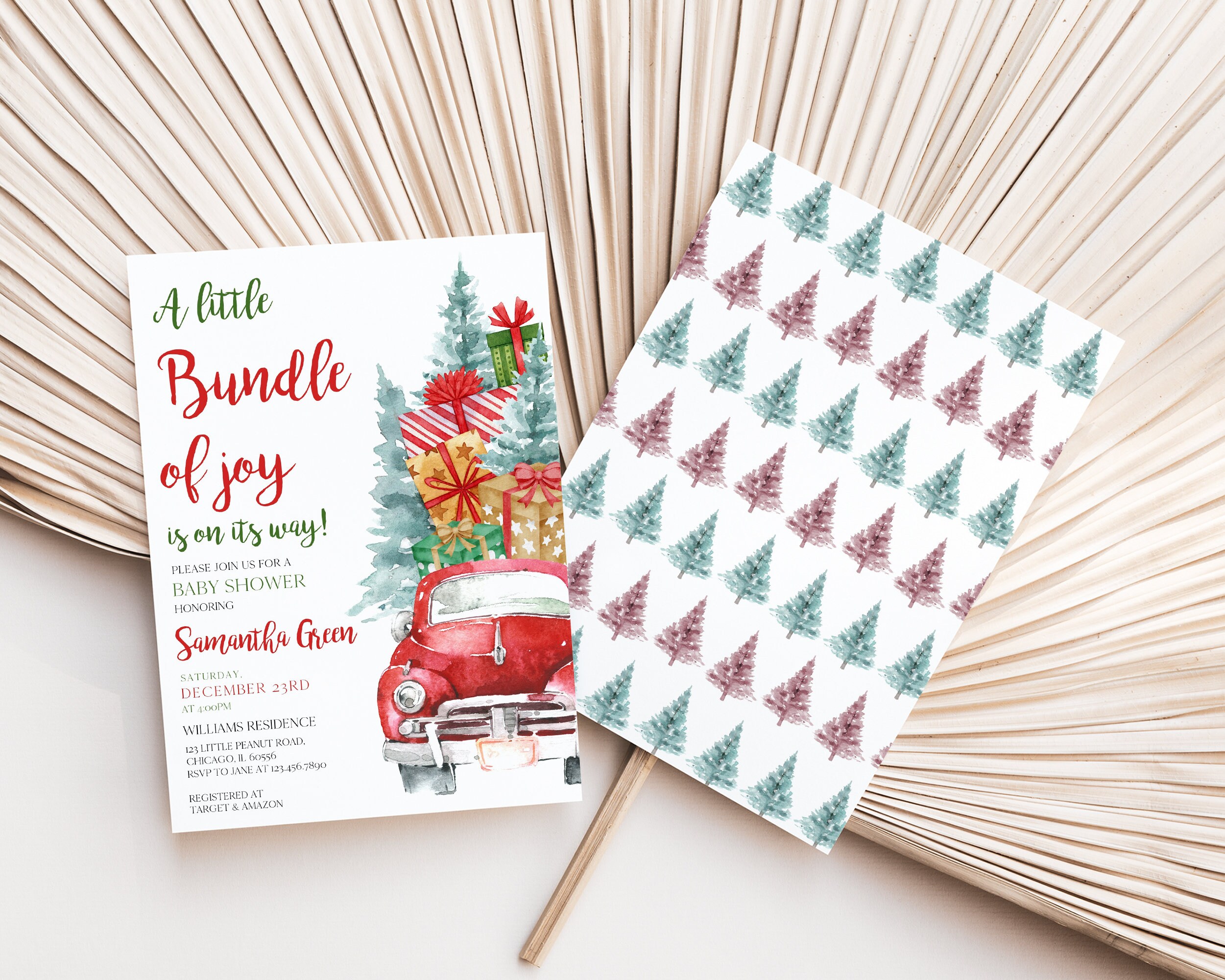 Editable A Little Bundle of Joy Christmas Baby Shower Invitation ...