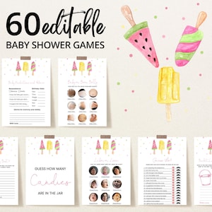 Editable She&#39;s Ready to Pop Baby Shower Game Bundle, Pink Popsicle Baby Shower Games, Girl Summer Baby Shower Game Pack,Sweets Shower,BBS379