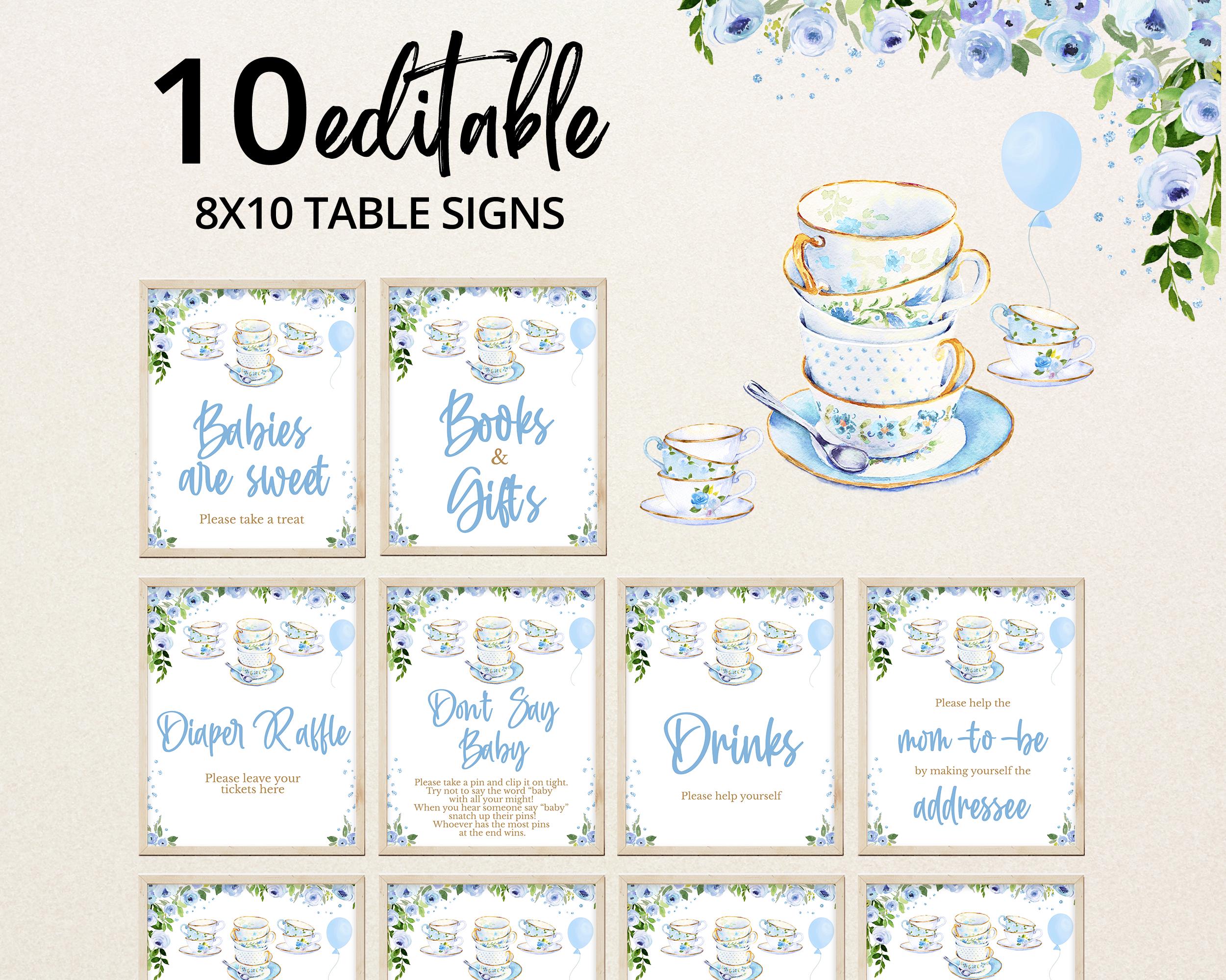 Editable Garden Tea Party Shower Table Sign, Floral Tea Party Babies are Sweet Favors, Boy Garden Tea Party Diaper Raffle, Gifts, BBS649