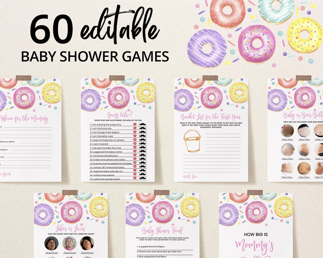 Editable Donuts and Diapers Baby Shower Game Bundle Girl - Etsy