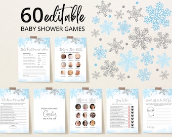 Editable Blue A Little Snowflake Baby Shower Game Bundle, Boy Winter Baby Shower Game Pack,Blue Snowflake Winter Baby Shower Games, BBS111