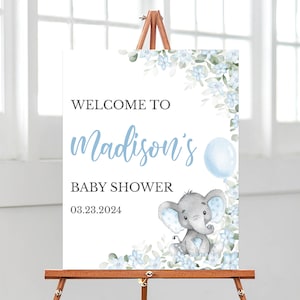 Editable Blue Elephant Baby Shower Welcome Sign, Boy Elephant Baby Shower Poster, Floral Elephant Baby Shower Decor, Little Peanut, BBS714