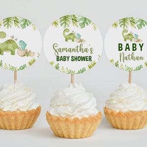 Editable Dinosaur Baby Shower Cupcake Topper, Greenery Dinosaur Baby Shower Cake Topper, Boy Dinosaur Baby Decor, BBS306