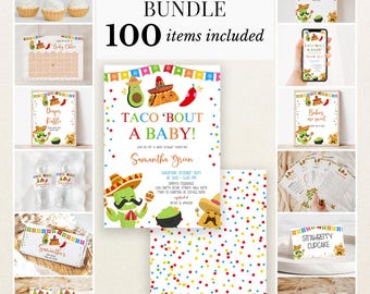 Editierbares Taco-Babyparty-Paket, mexikanisches Babyparty-Einladungsset, Taco-Babyparty-Spiele, Fiesta-Taco-Babyparty-Paket, BBS1075