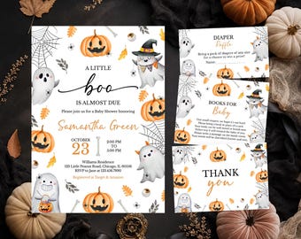 Editable A Little Boo Baby Shower Invitation Bundle, Gender Neutral Halloween Baby Shower Invite, Ghost Halloween Baby Shower Invite,BBS1112