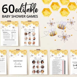 Editable Honey Bee Baby Shower Game Bundle, Sweet as can Bee Baby Shower Games, Bee Baby Shower Game Pack, Bee Baby Shower Activities BBS302