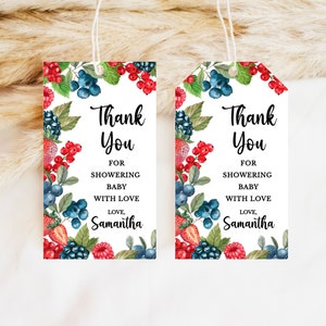 Editable Berry Sweet Baby Shower Favor Tag, Strawberry Blueberry Baby Shower Thank You Tag, Berries Baby Shower Party Favors, BBS667