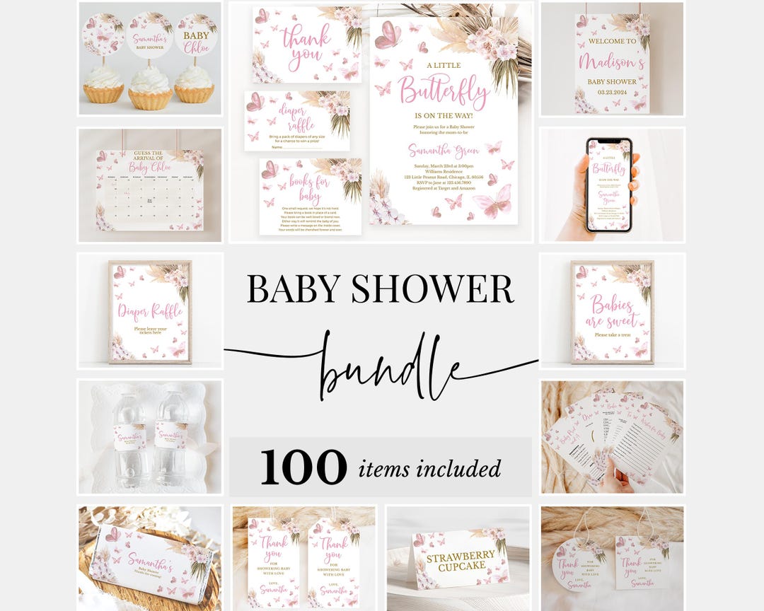 Editable Boho Butterfly Baby Shower Bundle, A Little Butterfly ...