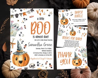 Editable A Little Boo Baby Shower Invitation Bundle, Gender Neutral Halloween Baby Shower Invite, Ghost Halloween Baby Shower Invite, BBS789
