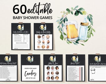 Editable A Baby is Brewing Baby Shower Chalkboard Game Bundle, Coed Baby Shower, Beer and Bottle Game Pack, Backyard Shower, BBS130