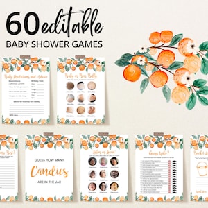 Editable Little Cutie Baby Shower Game Bundle, Orange Baby Shower Game Pack, Gender Neutral Orange Citrus Activities, Cutie Games, BBS250