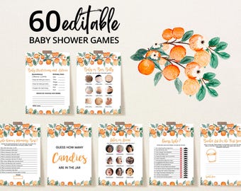 Editable Little Cutie Baby Shower Game Bundle, Orange Baby Shower Game Pack, Gender Neutral Orange Citrus Activities, Cutie Games, BBS250