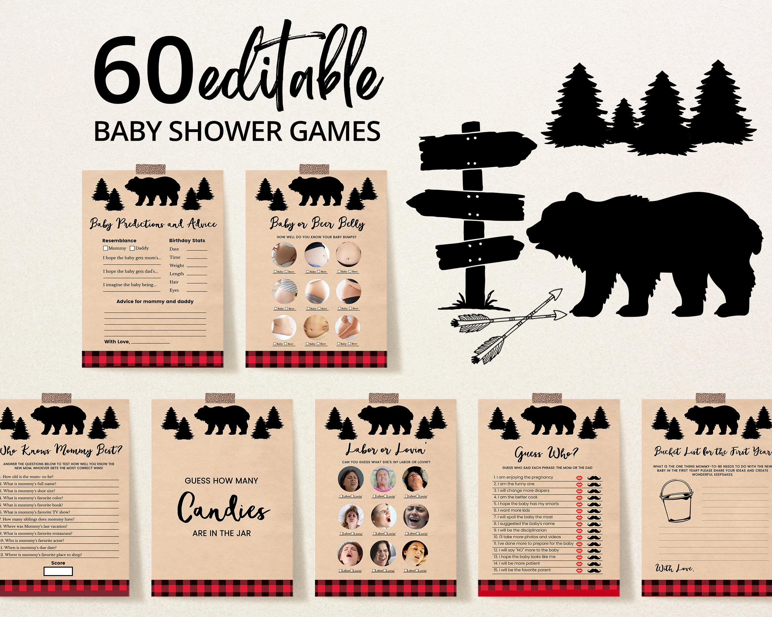 Editable Its a Boy Lumberjack Baby Shower Game Bundle, Buffalo Plaids Bear  Baby Shower Game Pack, Rustic Mama Bear Games, BBS086 - Etsy