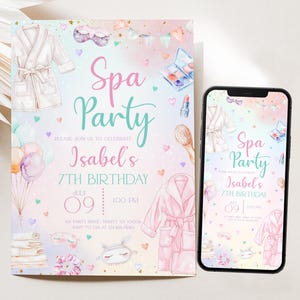 Editable Spa Birthday Party Invitation, Glam Party Birthday Party Invite, Pamper Spa Party Birthday Mobile Invitation, BRT295
