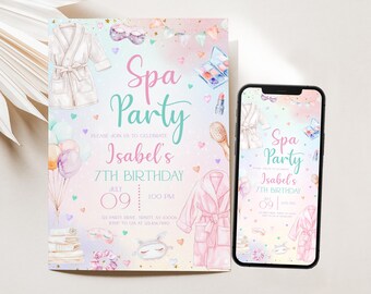 Editable Spa Birthday Party Invitation, Glam Party Birthday Party Invite, Pamper Spa Party Birthday Mobile Invitation, BRT295