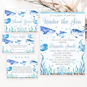 Editable Under the Sea Baby Shower Invitation Bundle, Ocean Baby Shower Invite, Sea Creatures Baby Shower, Boy Nautical Baby Shower, BBS157