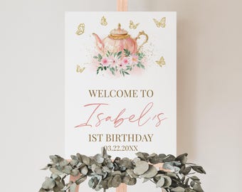 Editable Let's Par-tea Garden Tea Party Birthday Welcome Sign, Floral Tea Party Birthday Poster, Girl Garden Tea Party Birthday, BRT267