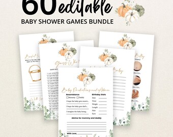 Anpassbares Kürbis-Babyparty-Spielpaket, Ein kleines Kürbis-Babyparty-Spielpaket, Geschlechtsneutrale Kürbis-Babyparty-Spiele, BBS332