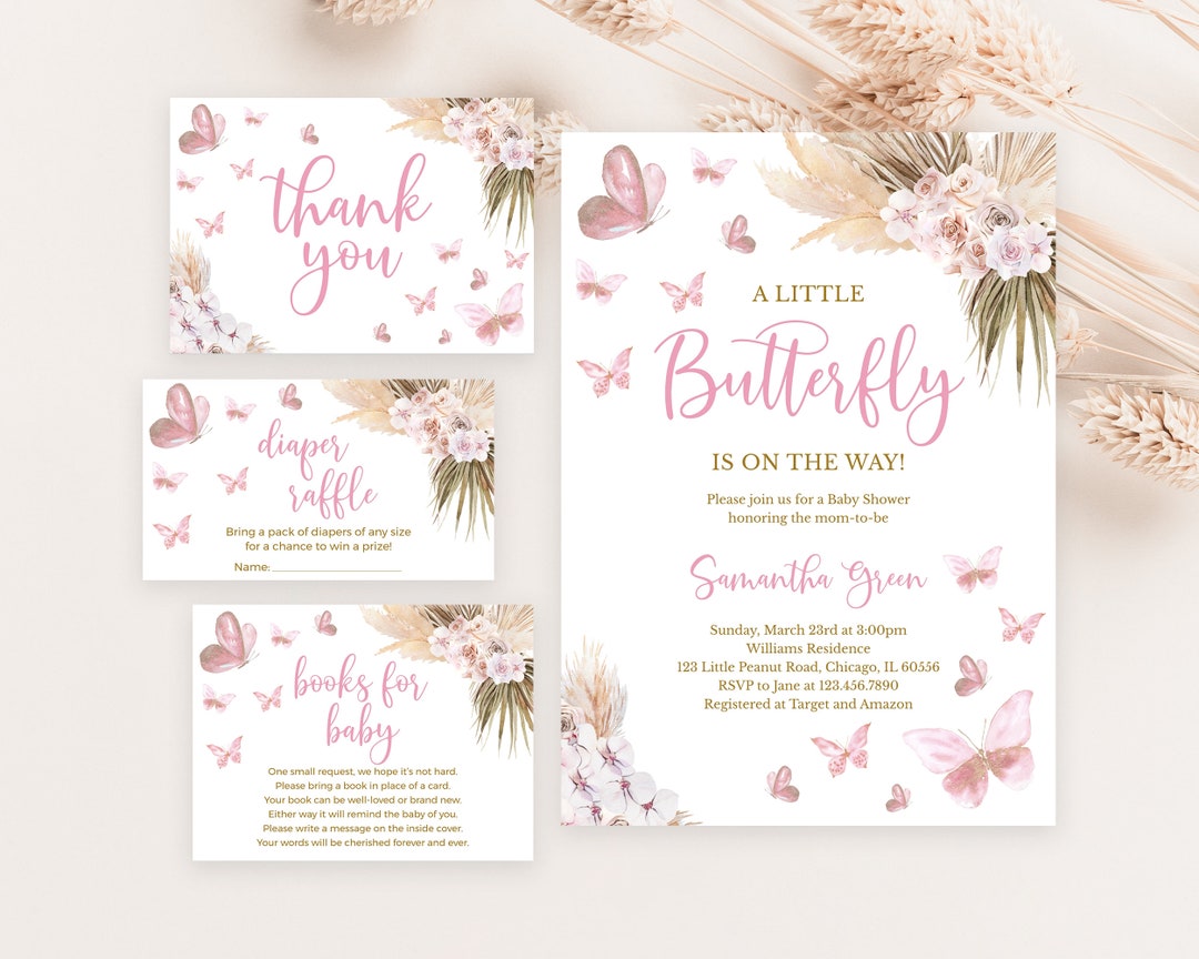 Editable Boho Butterfly Baby Shower Invitation Bundle, A Little ...