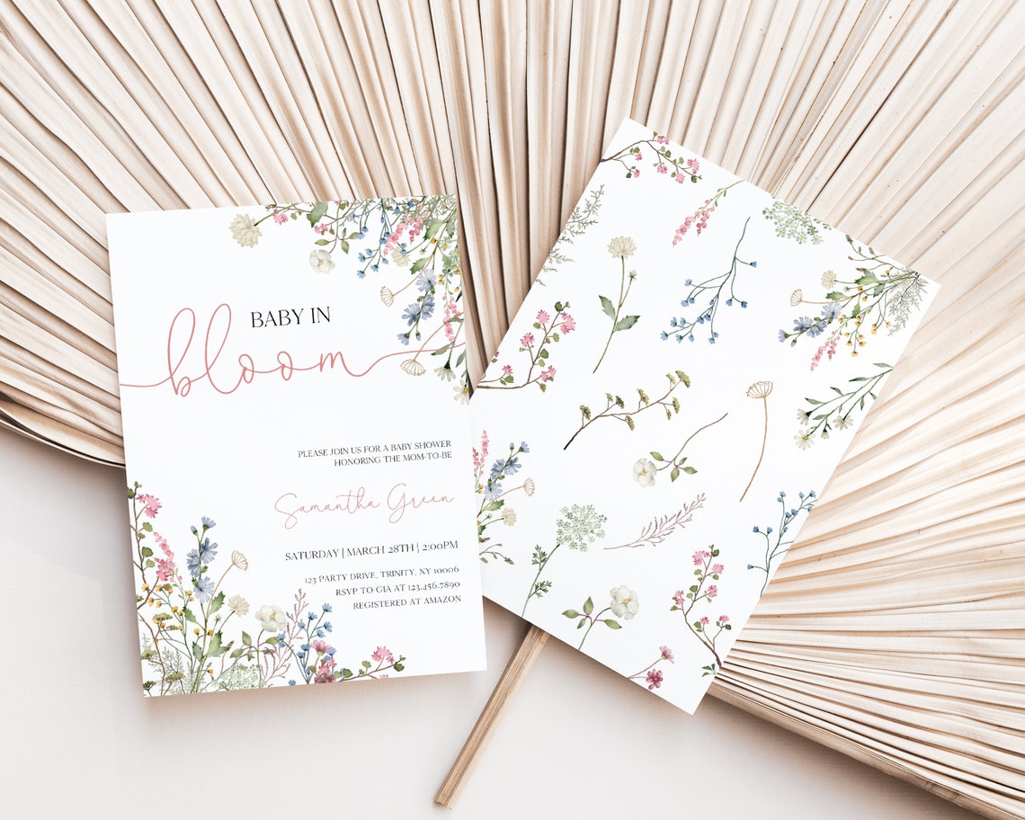 Spring Invitations Bloom Editable Baby in Bloom Baby Shower Invitation, Wildflowers Baby Shower ...