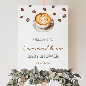 Bearbeitbar Ein Baby braut Babyparty Willkommensschild, Coed Babyparty, Kaffeebohnen Babyparty Poster, Tasse Kaffee Dekor, BBS982