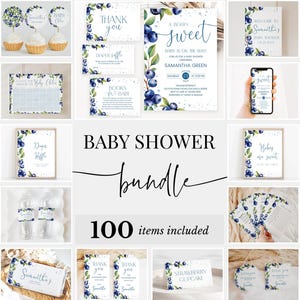 Editable Blueberry Baby Shower Bundle, Berry Sweet Baby Shower Blueberry Invitation Pack, Blueberries Baby Shower Games Package, BBS684