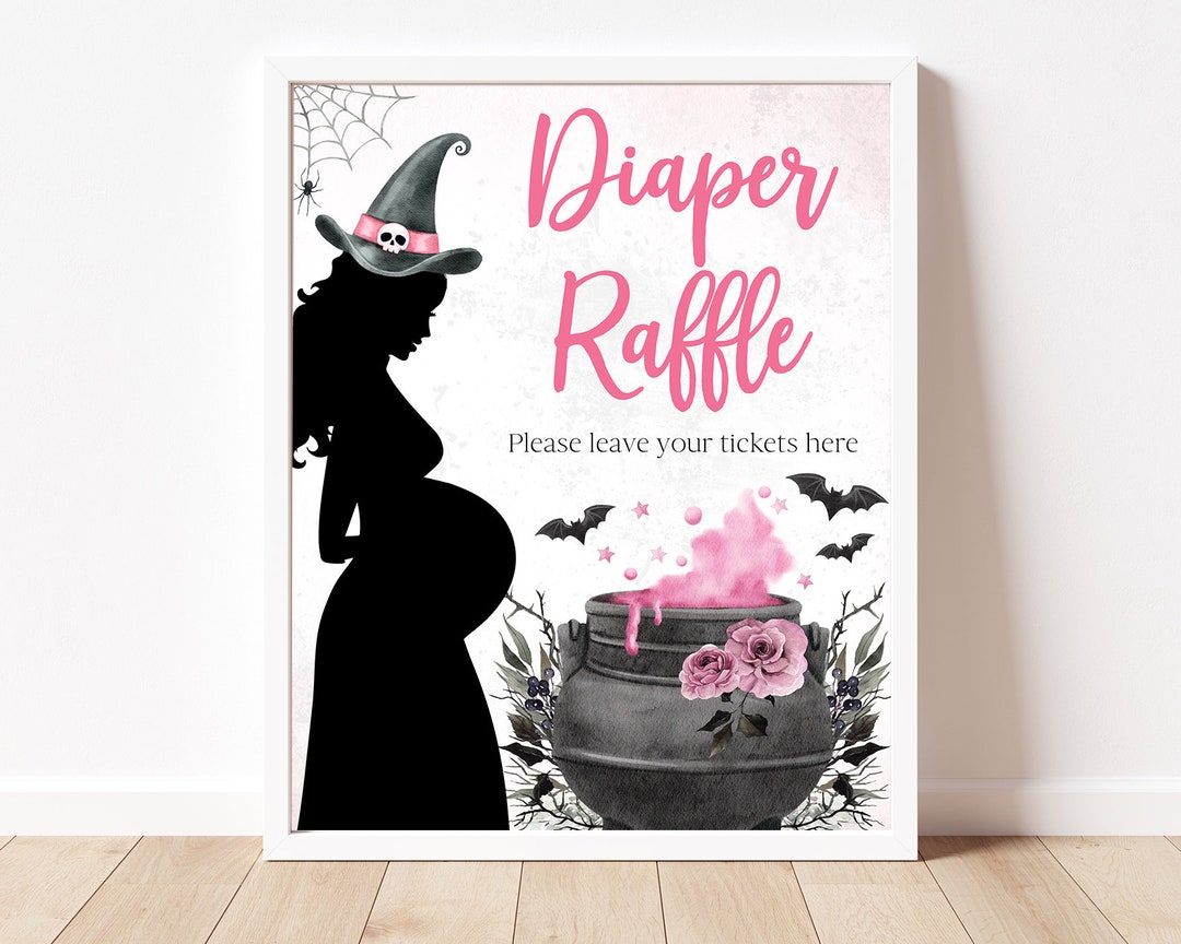 Pink Diaper Raffle Sign Diaper Raffle Sign A Baby is Brewing Pink Halloween Baby Shower, Girl ...