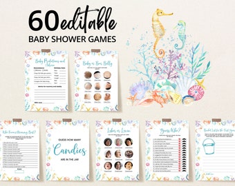 Editable Under the Sea Baby Shower Game Bundle, Sea Animals Shower Game Pack, Turquoise Gender Neutral Sea Baby Shower Games, BBS681