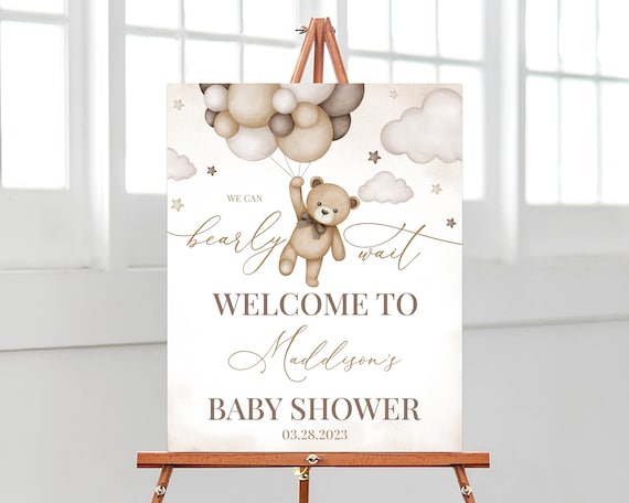 Editable Gender Neutral Bear Baby Shower Welcome Sign, We Can Bearly Wait  Baby Shower Poster, Brown Boho Bear Baby Shower Decor, BBS391 -  Denmark