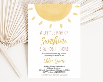 Editable Sunshine Baby Shower Invitation, A Little Ray of Sunshine Baby Shower Invite, Girl Sun Baby Shower, Boho Sunshine Shower, BBS316