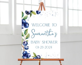 Editable Blueberry Baby Shower Welcome Sign, Berry Sweet Blueberry Baby Shower Poster, Blueberries Baby Shower Decor, BBS684