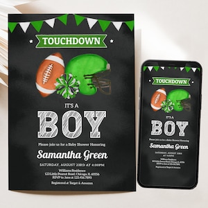Editable Touchdown It's a Boy Baby Shower Invitation, American Football Baby Shower Invite, Sports Baby Shower Invitation, BBS1079